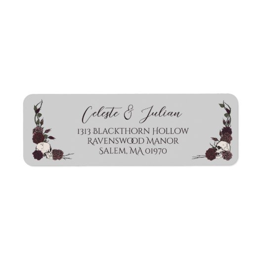 Dark Floral Skull Gray Wedding Return Address (Vorne)
