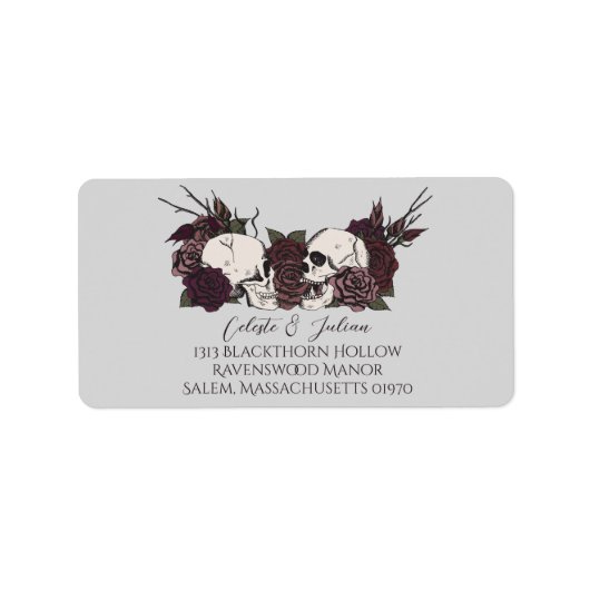 Dark Floral Skull Gray Wedding Return Address Adressaufkleber (Vorne)