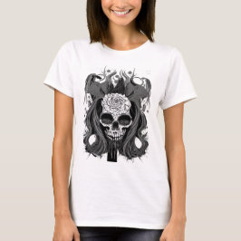 "Dark Floral Skull with Mystical Accents" T-Shirt