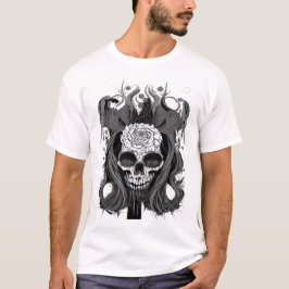 "Dark Floral Skull with Mystical Accents" T-Shirt