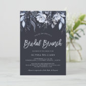 Dark Floral | Watercolor Blue Bridal Brunch Einladung (Stehend Vorderseite)