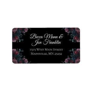 Dark Floral Wedding Gothic Black Elegant Adressaufkleber