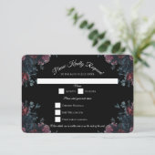 Dark Floral Wedding Gothic Black Elegant Einladung (Stehend Vorderseite)