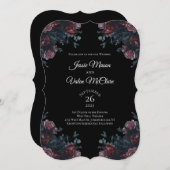 Dark Floral Wedding Gothic Black Elegant Einladung (Vorne/Hinten)