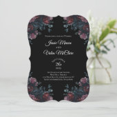 Dark Floral Wedding Gothic Black Elegant Einladung (Stehend Vorderseite)