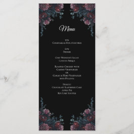 Dark Floral Wedding Gothic Black Elegant Menükarte