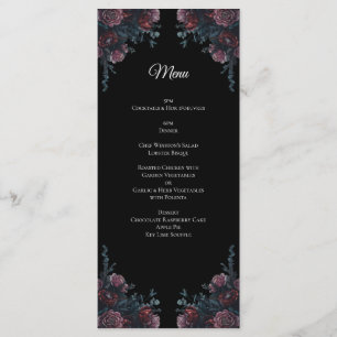 Dark Floral Wedding Gothic Black Elegant Menükarte
