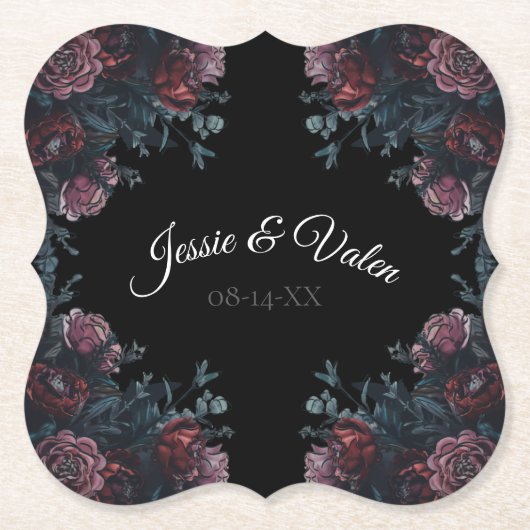 Dark Floral Wedding Gothic Black Elegant Untersetzer (Vorderseite)