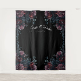 Dark Floral Wedding Gothic Black Elegant Wandteppich