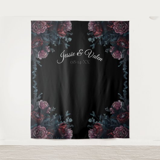 Dark Floral Wedding Gothic Black Elegant Wandteppich (Vorderseite)