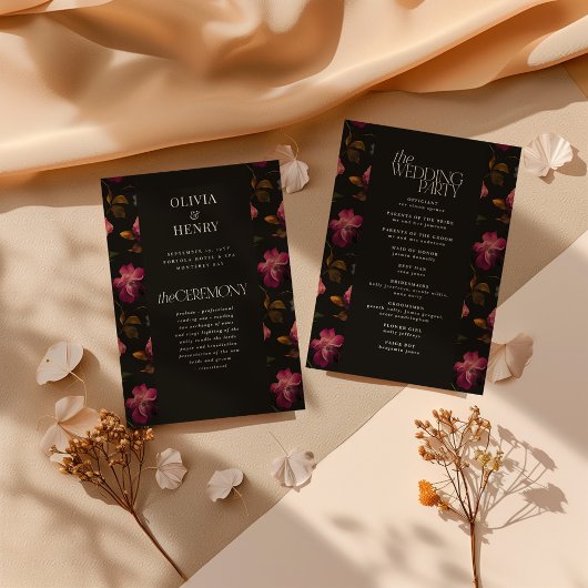 Dark Floral Wedding Program Elegant Burgundy Programm