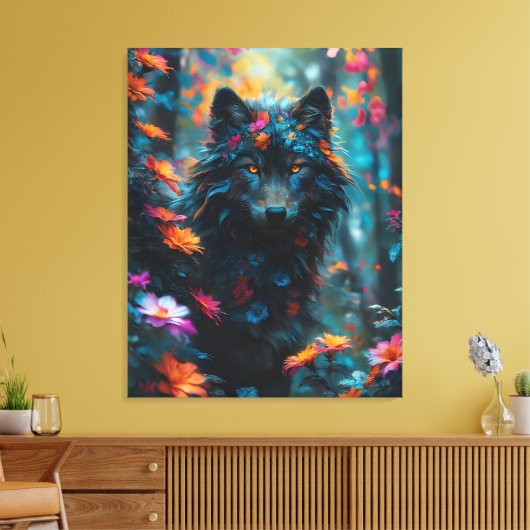 Dark Floral Wolf Leinwanddruck (Insitu (Wohnzimmer))