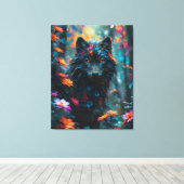 Dark Floral Wolf Leinwanddruck (Insitu (Holzboden))