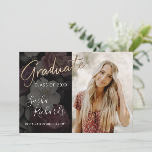 Dark Florals Abschluss Ankündigung (Stehend Vorderseite)