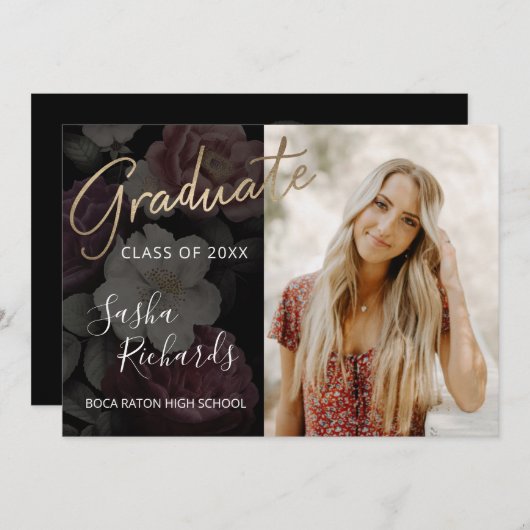 Dark Florals Abschluss Ankündigung (Vorne/Hinten)