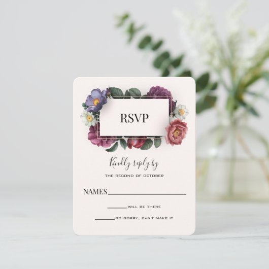 Dark Florals Antwortkarte (Stehend Vorderseite)