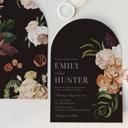 Dark Florals Arch Photo Wedding Invitation Einladung