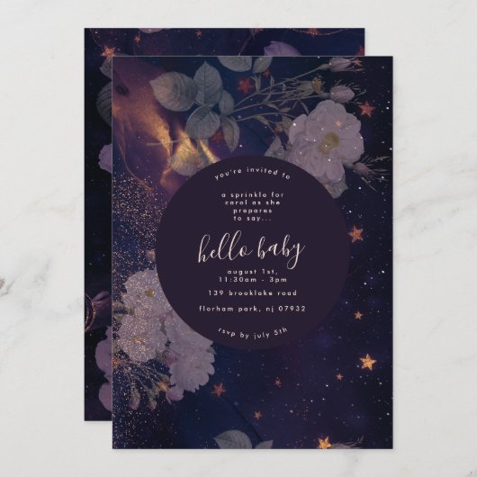 Dark Florals | Dramatisch Lila Blüten | Dusche Einladung (Vorne/Hinten)