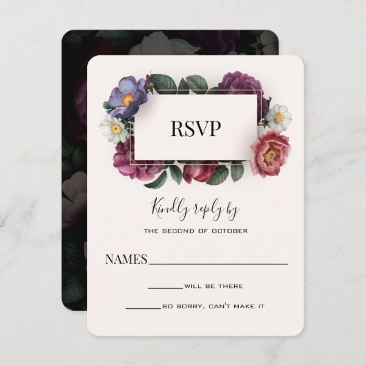 Dark Florals Modern Wedding Repcard (Vorne/Hinten)