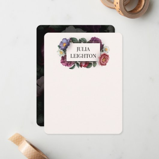 Dark Florals Moderne Note Card Mitteilungskarte (Vorderseite/Rückseite Beispiel)