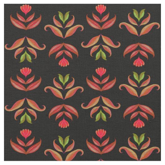 Dark Folk Art Floral Print gemütlich rustikale sch Stoff (Nahaufnahme)