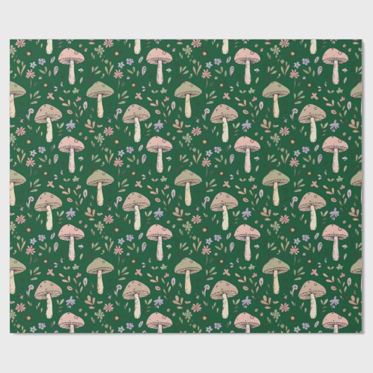 Dark Forest Emerald Fungi Seamless Pattern Moody Geschenkpapier (Flach)