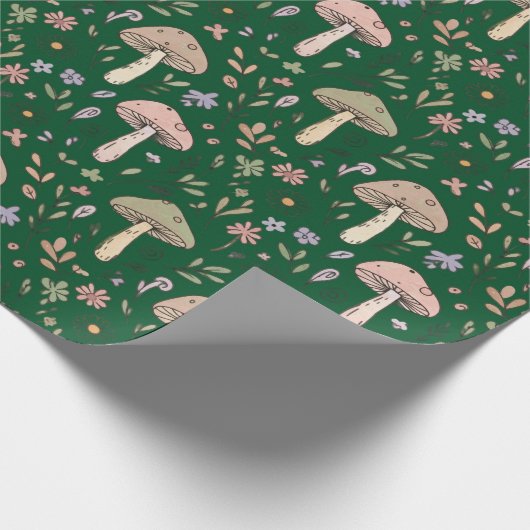 Dark Forest Emerald Fungi Seamless Pattern Moody Geschenkpapier (Ecke)
