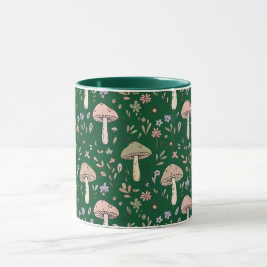 Dark Forest Emerald Fungi Seamless Pattern Moody Tasse (Zentrum)