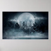 Dark Forest. Gloomy dark scene with trees, big moo Poster (Vorne)