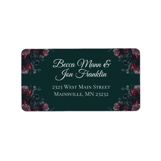 Dark Forest Green Elegant Wedding Maroon Mauve Adressaufkleber (Vorne)