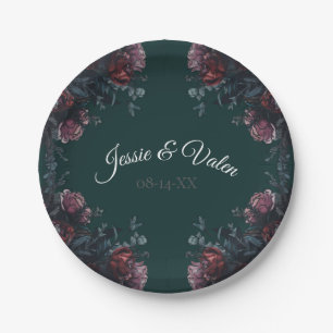 Dark Forest Green Elegant Wedding Maroon Mauve Pappteller