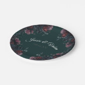 Dark Forest Green Elegant Wedding Maroon Mauve Pappteller (Schrägansicht)