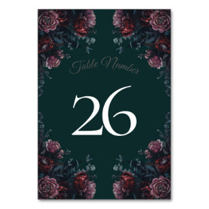 Dark Forest Green Elegant Wedding Maroon Mauve Tischnummer