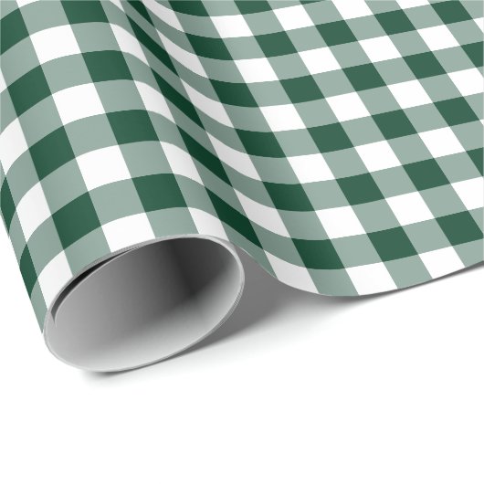 Dark Forest Green Gingham Karo Pattern Geschenkpapier (Rolleneckpunkt)