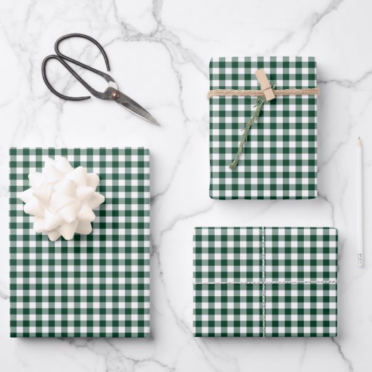 Dark Forest Green Gingham Karo Pattern Geschenkpapier Set (Vorderseite)