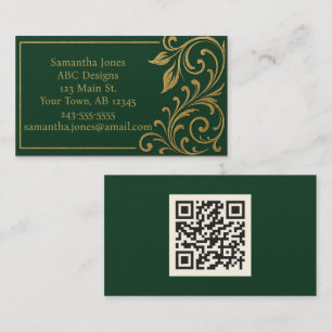 Dark Forest Green & Gold QR Code Business Card Visitenkarte
