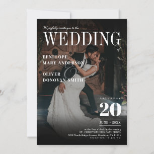 Dark Foto Magazine News Paper Elegante Wedding Einladung