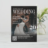 Dark Foto Magazine QR Code Elegant Boho Wedding Einladung (Stehend Vorderseite)