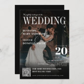 Dark Foto Magazine QR Code Elegant Boho Wedding Einladung (Vorne/Hinten)