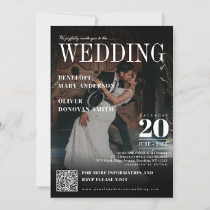Dark Foto Magazine QR Code Elegant Boho Wedding Einladung