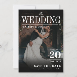 Dark Foto Magazine Type Elegant QR Code Wedding Save The Date