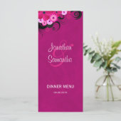 Dark Fuchsia Floral Wedding Dinner Karten (Stehend Vorderseite)