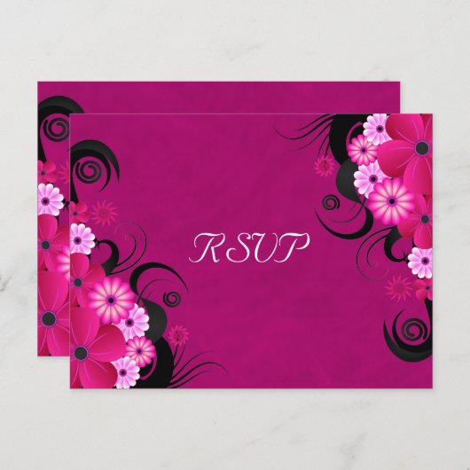 Dark Fuchsia Floral Wedding RSVP Replik Cards Einladungspostkarte (Vorne/Hinten)
