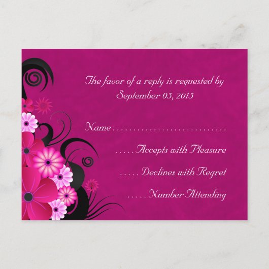 Dark Fuchsia Floral Wedding RSVP Replik Cards Einladungspostkarte (Rückseite)