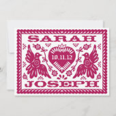 Dark Fuchsia Papel Picado Style Love Birds Einladung (Rückseite)