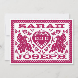 Dark Fuchsia Papel Picado Style Love Birds Einladung