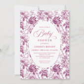 Dark Fuchsia Rose Pattern Toile Baby Shower Invite Einladung (Vorderseite)