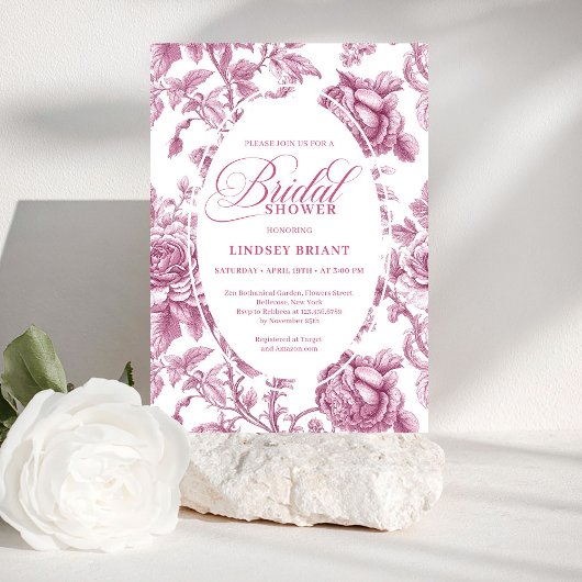 Dark Fuchsia Toile Roses Bridal Shower Invitation  Einladung