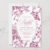 Dark Fuchsia Toile Roses Bridal Shower Invitation  Einladung (Vorderseite)