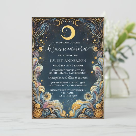 Dark Fun Star Prom Starry Night Sky Quinceanera Einladung (Stehend Vorderseite)